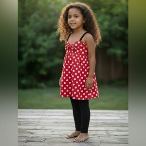 Girls Red /White Ricrac and Ruffles Polka Dot Tunic - Size 10